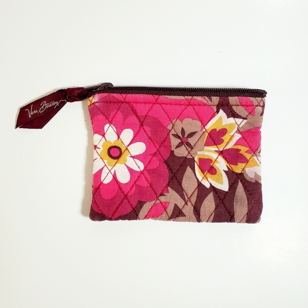 VERA BRADLEY Wallet, Key, Card & Coin Holder Hot Pink Floral Small Padded EUC